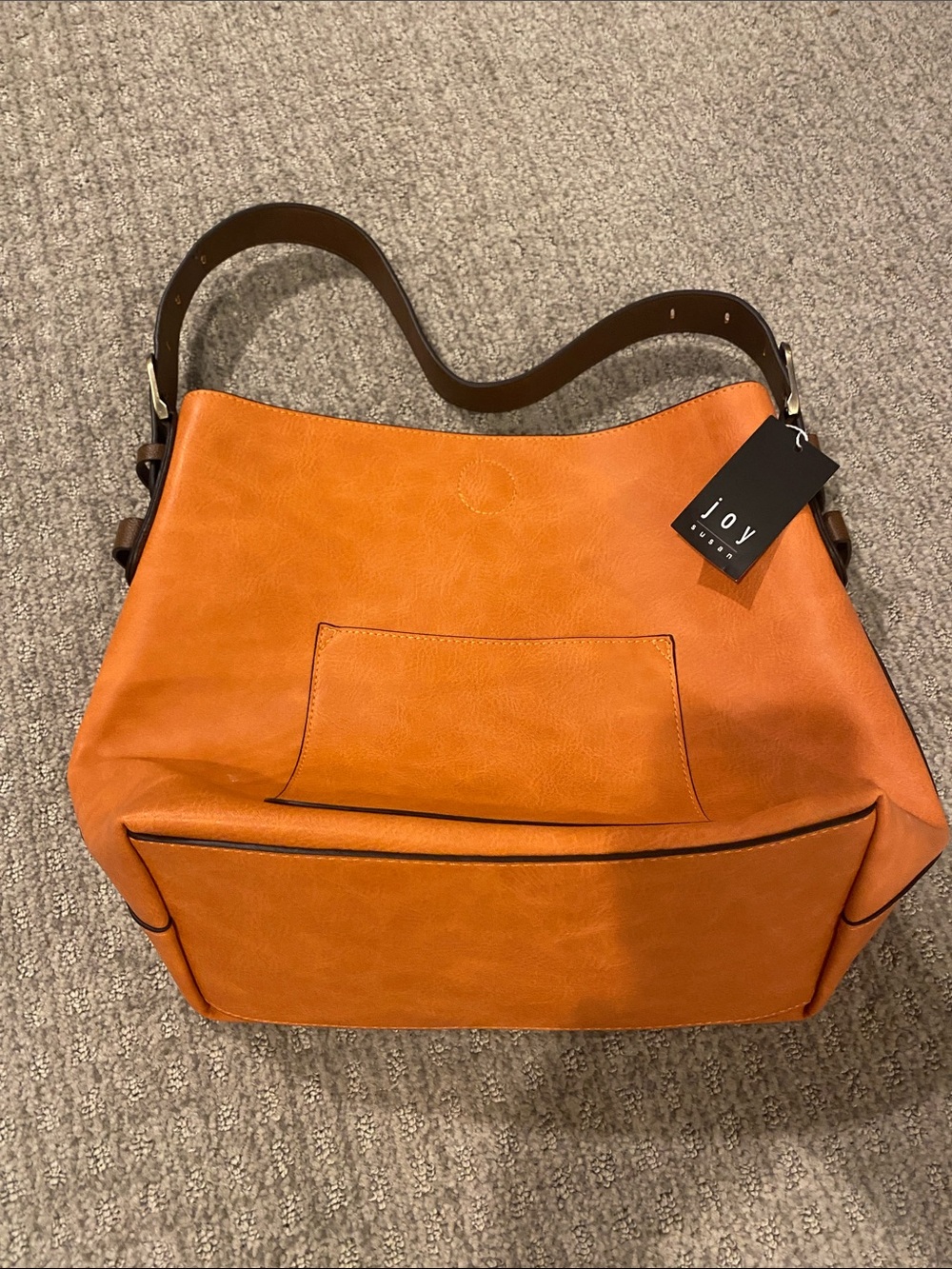 Joy Susan Orange Shoulder Tote with Brown Strap